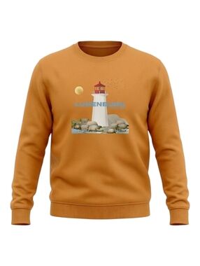 Lunenburg Nova Scotia Lighthouse Peggy's Cove Crewneck Sweater Orange XL